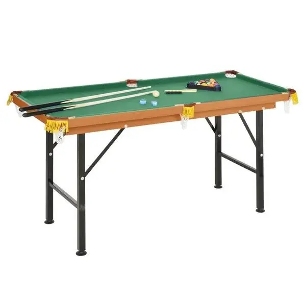 55" Portable Folding Billiards Table Game Pool Table for Whole Family Number Use With Cues, Ball, Rack, Chalk, Green, Mini Size, Children