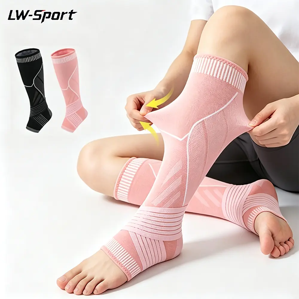 1Pair Unisex Adjustable Ankle Brace with Strap - Non-Slip Ankle Stabilizer, Breathable Calf Compression Sleeve for Sprain Pain Relief, Plantar Fasciitis Support Ideal for Running, Cycling, Office Wear