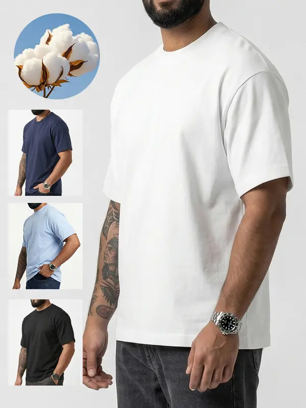 Men's Plain Round Neck Tshirt, Casual Fit Shortsleeve Top in 100% Cotton, Soft & Breathable for Daily Wear, Breathable Light