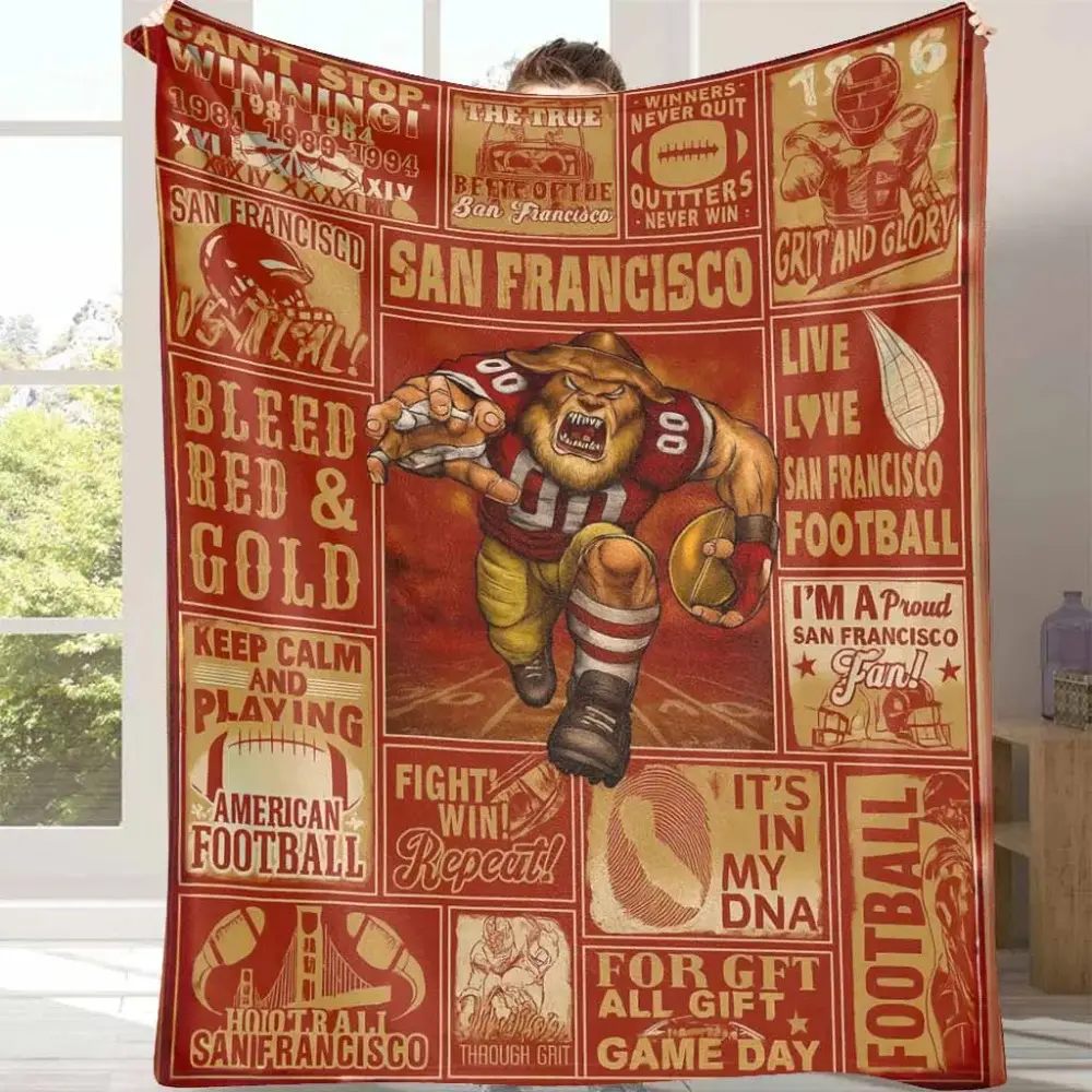 San Francisco Football Flannel Cozy Throw Blanket Soft Flannel Blanket, an ideal Gift for Children Suitable For Use on Sofas, Beds, or For Travel, Gentle on The Skin, an Excellent Gift Multi-Purpose Holiday Blanket
