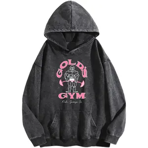 Wayii Women's Acid-Wash Hoodie - Polyester Fabric, GYM Graphic Print, Oversized Loose Fit, Winter Warm, Vintage 2025 Streetwear Tunic for Fitness Enthusiasts, Easy Matching with Clothes