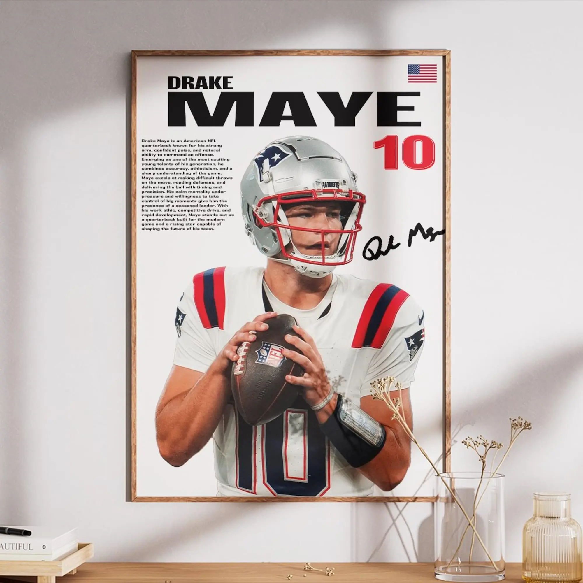 Drake Maye Poster, Football Wall Art, Sports Print, Room Decor, Quarterback Artwork, Instant Gift, Poster Gifts, Gift For Fan - Unframed