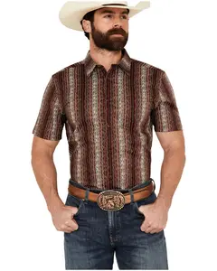Cody James Men's Wood Cut Southwestern Striped Short Sleeve Button-Down - Cjsp24w81-Burg
