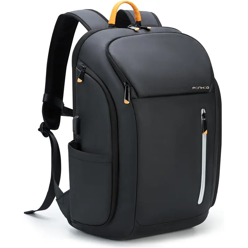 Men's Durable 30L 900D Nylon High-Capacity Tech Backpack - Airline Approved, Waterproof, TSA 90-180° Open, Zip Up, 17.3in Laptop Compartment, USB Charging Port, Anti-Theft Pocket, 2 Front Quick Pockets, Adjustable Shoulder Straps for Business Trips