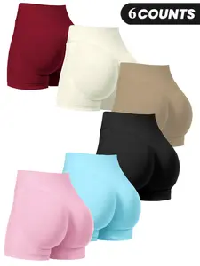 Women's Solid Color High Waist Sports Leggings Shorts , Breathable Comfortable Seamless Skinny Shorts, Ladies Sportswear for Indoor Outdoor Wear, Gym Shorts, Athletic Shorts, Seamless Stretch Shorts