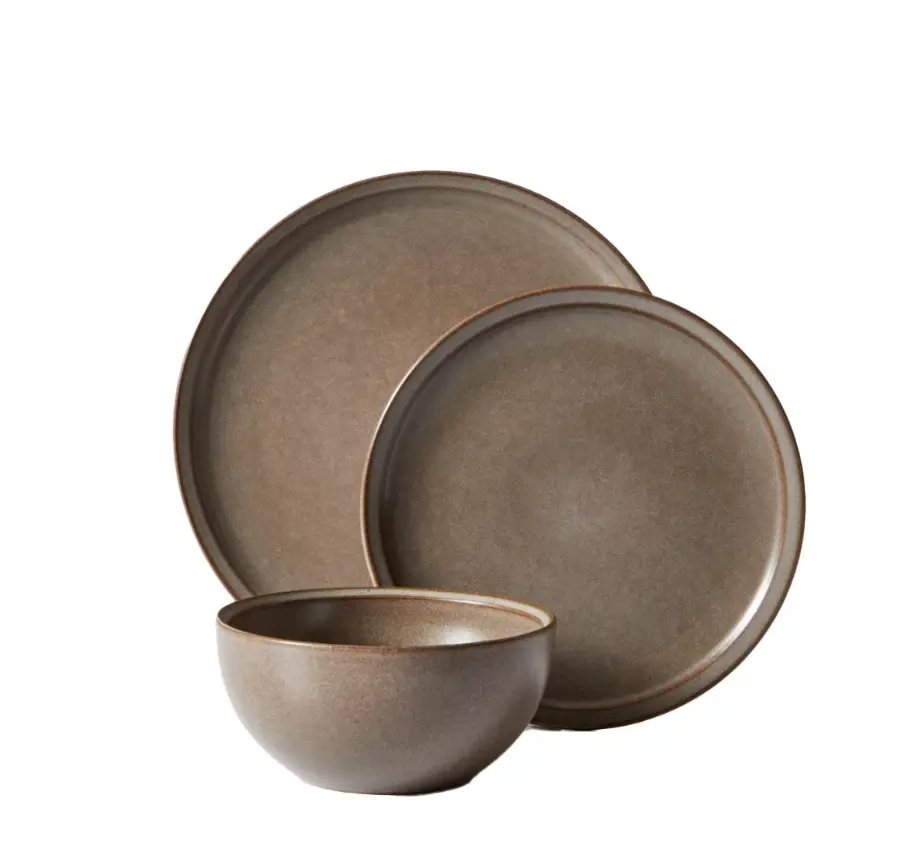 Better Homes & Gardens Banks Stoneware Dinnerware Set, Brown, 12-Piece, Service for 4