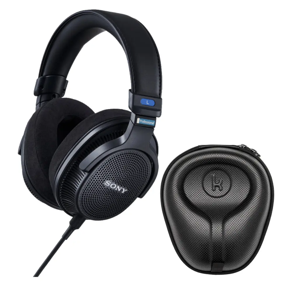 Sony MDR-MV1 Over-Ear Open-Back Studio Monitor Headphones Bundle with Shockproof Zippered Hard Shell Case, Detachable Lead