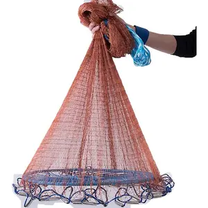 Tire line Fishing Cast Net with Flying Disc 4-12FT Radius Size Heavy Duty Iron Sinkers Throw Net for Bait Trap Fishing 4/5 Inch Mesh Size