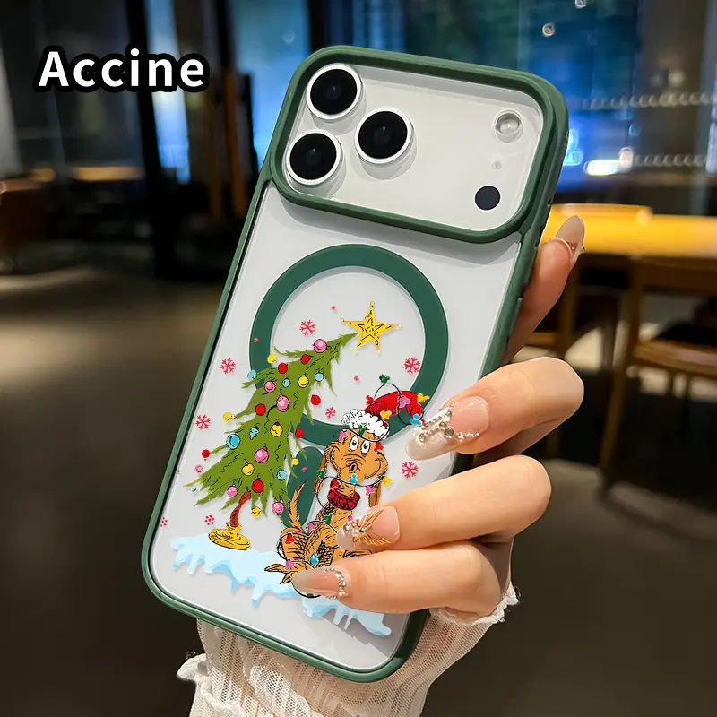 Magnetic Phone Case Supports Wireless Charging Case for iPhone 17 16  Pro Max Plus 15 14 13 12 11 Air E Doggy Christmas Delight Pattern Non-Yellowing Shockproof Clear Slim Protective Softcase Transparent Acrylic Cover