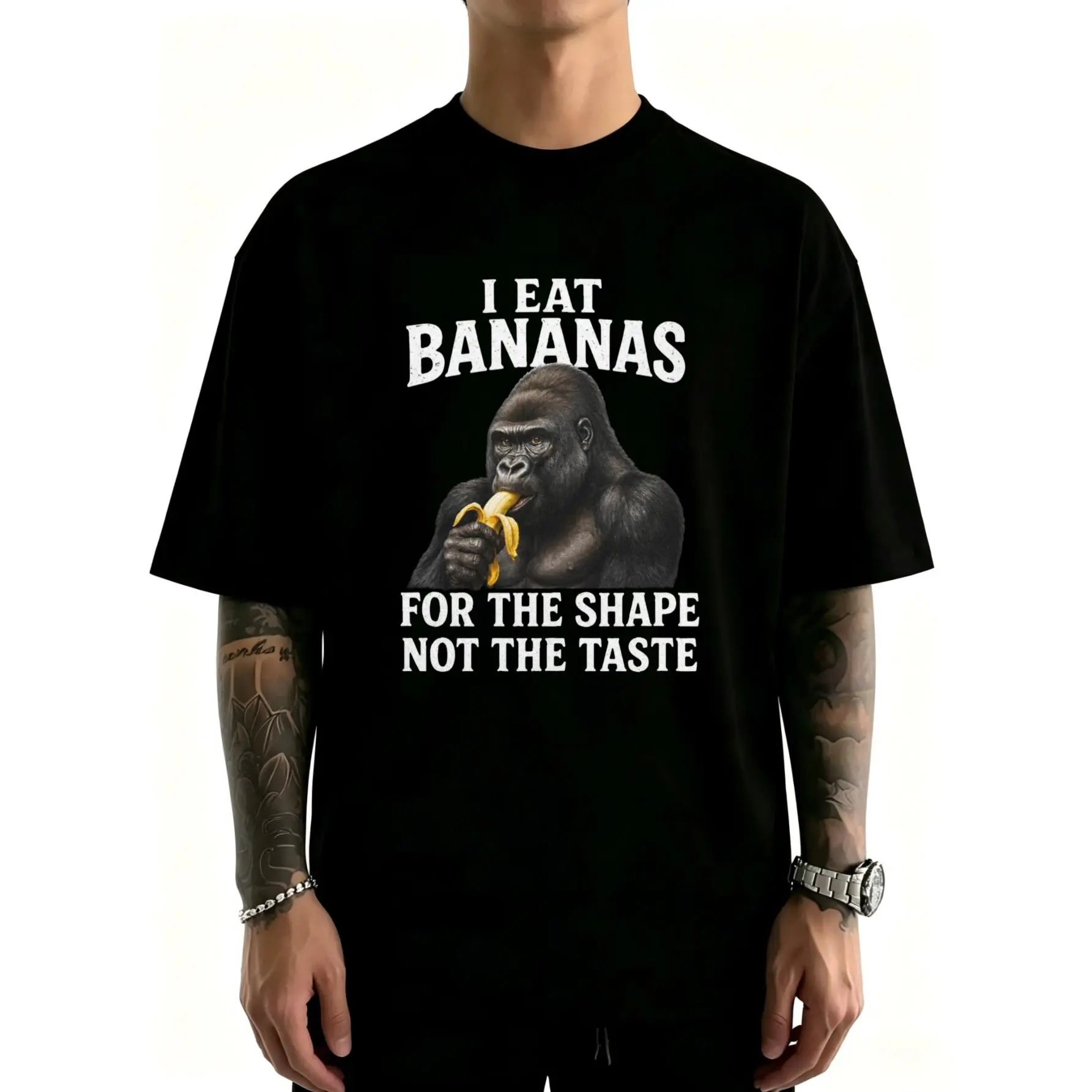 Unisex I Eat Bananas for The Shape Not The Taste T-Shirt, Gorilla Banana Meme, Viral Brainrot Humor, Unhinged Cursed ShirtCotton Clothing Streetwear Men's Top