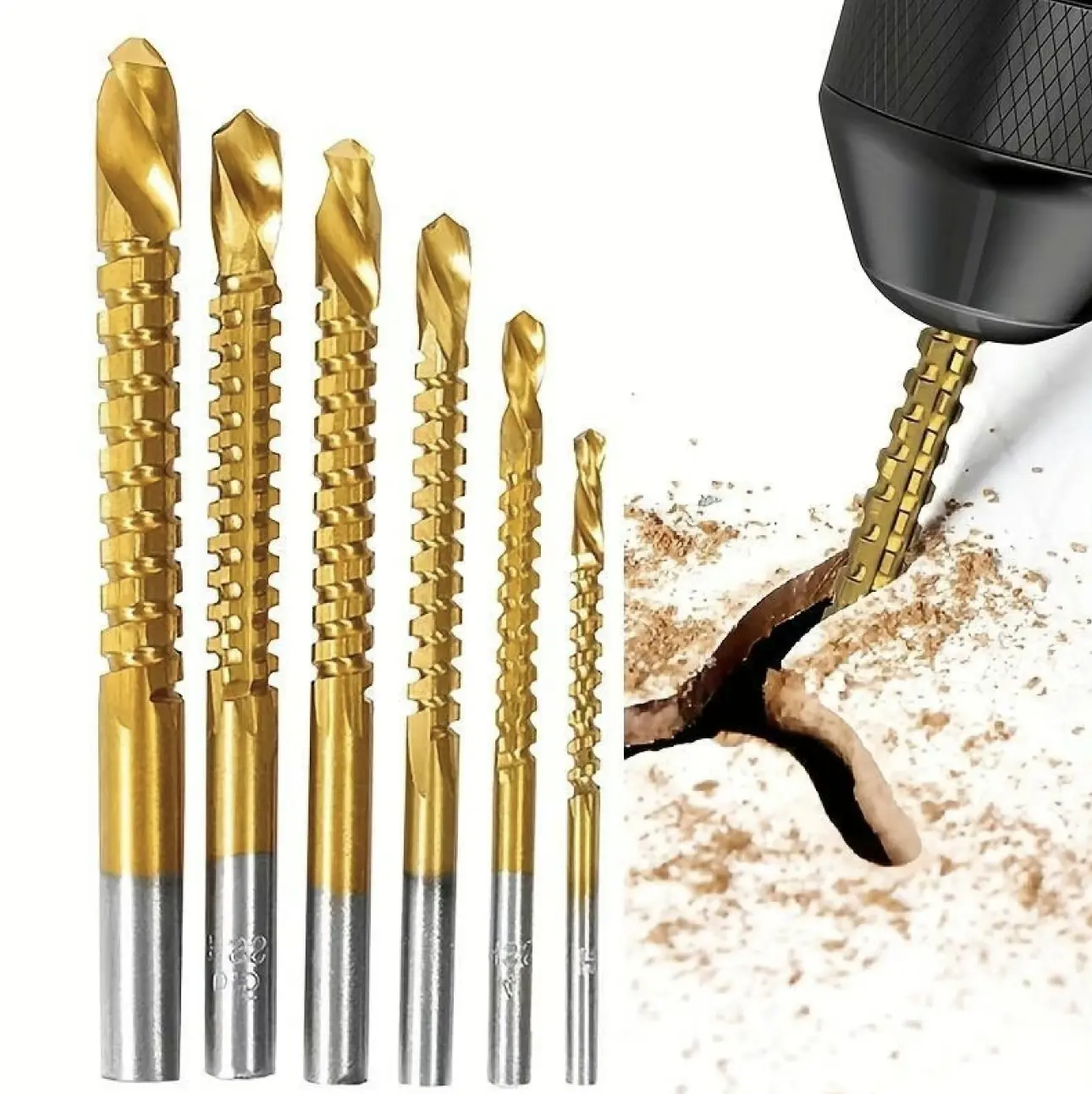 6Counts Metalworking Ldeal For Drilling,Titanium-Plated High Speed Steel Drill Bits Set for,Screwing,Boring,Carving,Cutting & Polishing-12