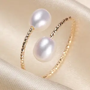 Freshwater Pearl Rice Ring For Girls Simple And Fresh Original Handmade Jewelry Adjustable Vintage