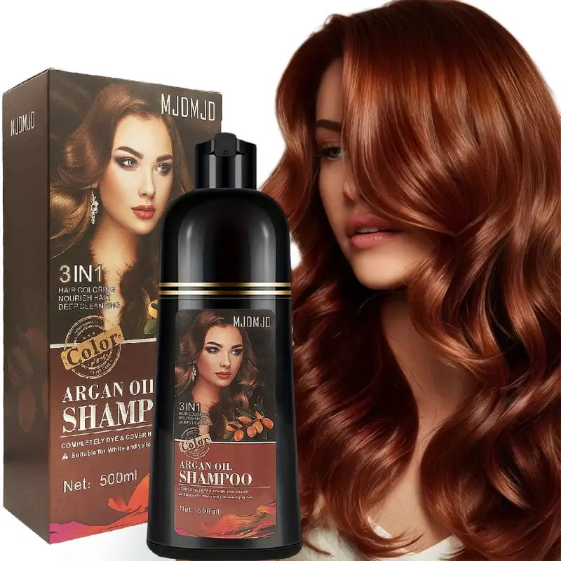 3 in 1 Cherry Brown Argan Oil Hair Dye Shampoo - Long-Lasting Gray Cover,Natural Plant Pigments,Refreshing,Safe for Scalp,Quick Gray Conceal for All Hair Types,Hair Dye Shampoo,Stylish Hair Care,Sleek Bottle Design,Moisturizing Ingredients
