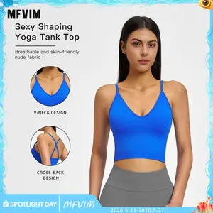 MFVIM Seamless Ribbed Quick-Drying Yoga Tank Top - Cross-Back Design for Flattering Back, Form-Fitting Slimming Sports Top for Outdoor Fitness