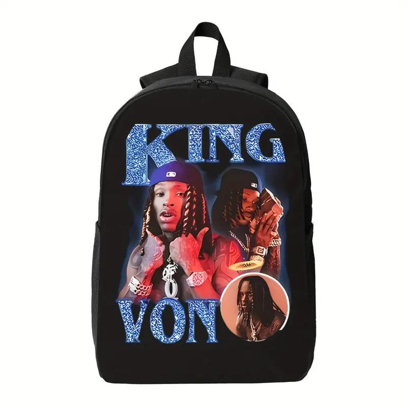 A MenS Casual King Von 1 1 2xx backpack for school Fashionable Polyester Printed Backpack Simple and Elegant, for Teenager