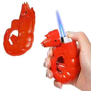 Cool No Gas Lighters, Windproof Lighters With Prawns-Shaped Design, Novelty Jet Flame Adjustable Flame Refillable Butane for Kitchen Outdoor Indoor (Without Butane Gas)