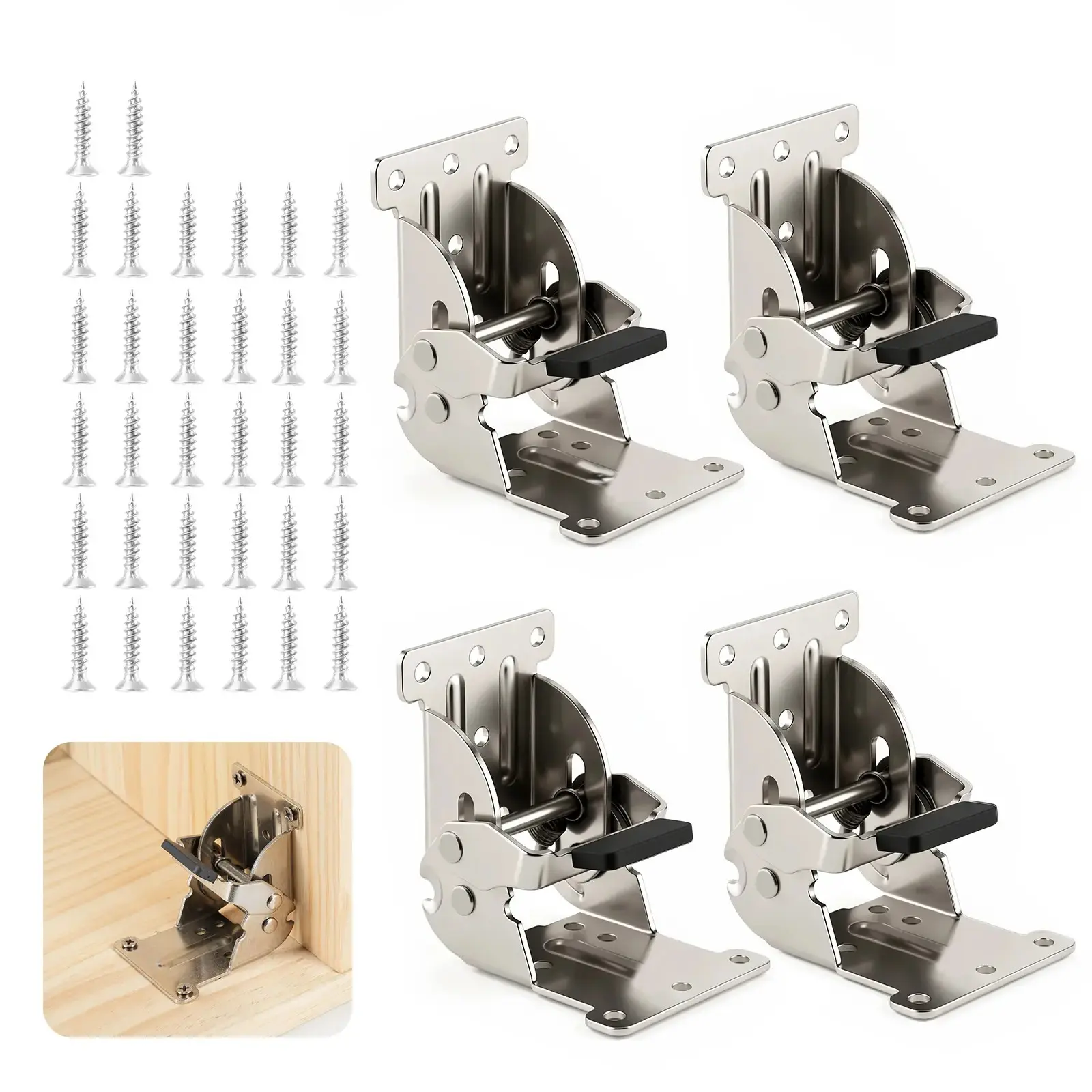 4 Piece Folding Table Legs Bracket for DIY Workbench, Boat, Bed Legs, 90 Degree Self-Locking Hinge, High Load Capacity, Safe Locking Mechanism