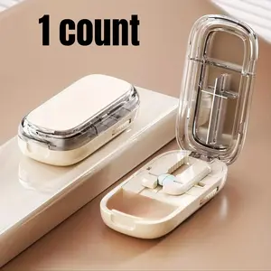 Household Medicine Cutter, 1 Count Portable 1 in 4 Tablet Dispenser, Pill Cutter Dispenser, Pill Box for Home Office Travel, Healthcare, Medicine Organizer