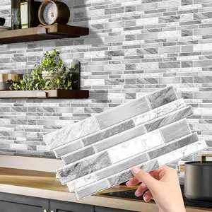 White-Grey 2D Tile Stickers Peel Stick on backsplash,Vinyl Tile Wallpaper for RV Apartment(25 Pcs,NO Texture)