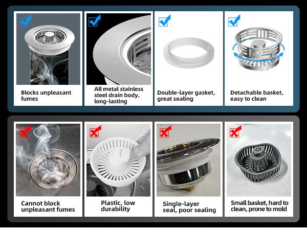 Hibbent Metal Kitchen Sink Drain Strainer and Stopper, Stainless Steel | Upgraded Universal 3 in 1 Pop Up Design, Detachable Larger Anti-Clog Basket, 3-Layer Seal Plug for Standard 3-1/2" Drain