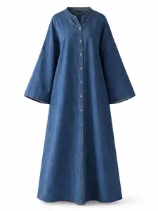 Jean denim Abaya Dress 100% Cotton Long Maxi for Eid & Occasions Lightweight Comfortable Modest Design Soft Breathable Feel Perfect for All Seasons - Casual