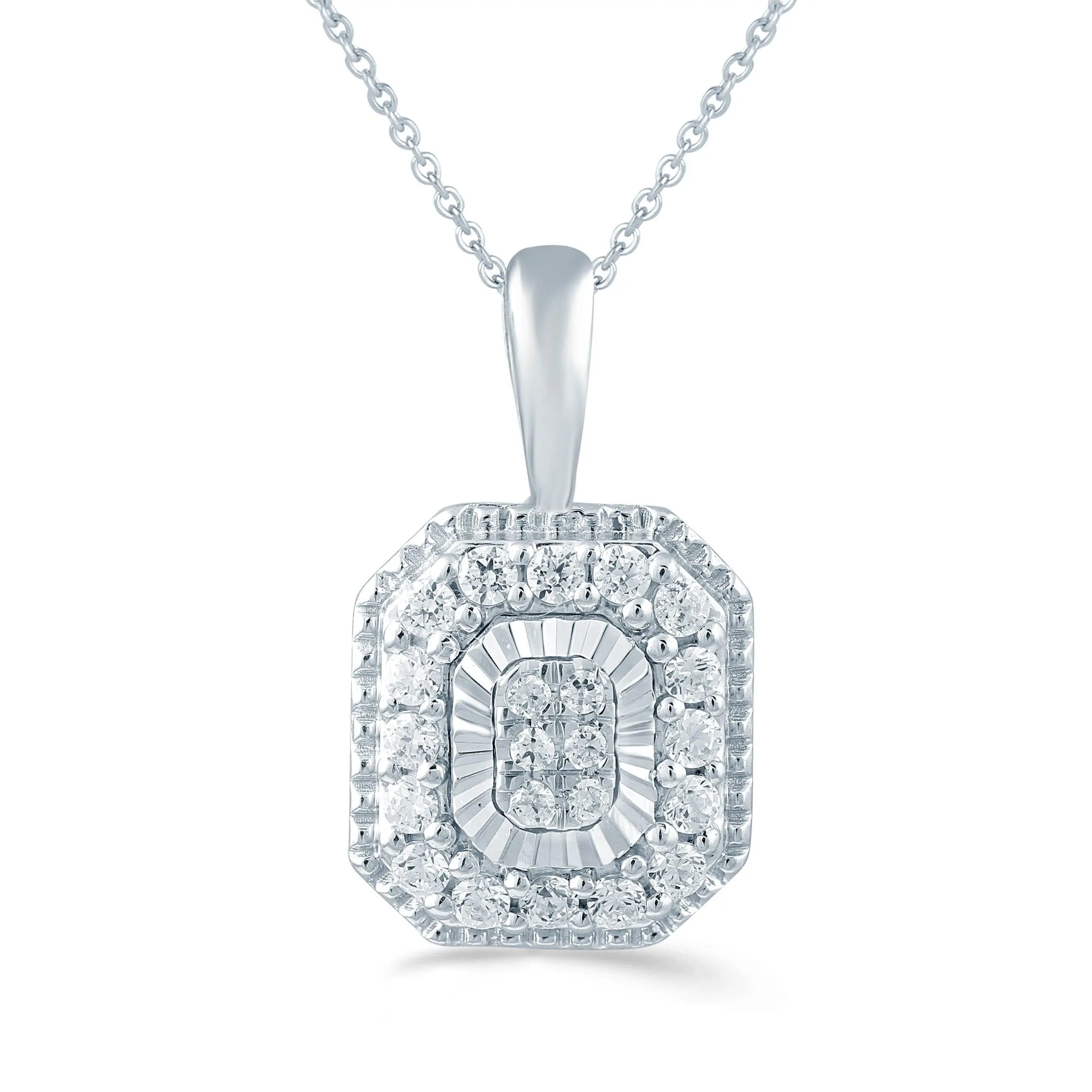 1/6CT TW Diamond Emerald shaped Cluster Fashion Pendant in Sterling Silver