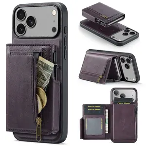 Magnetic detachable zipper wallet phone case, compatible with iPhone 17 Pro Max, 16E, 15 Plus, 14 Pro, 13, 12 Mini, 11 Air. Multifunctional storage sleeve, shockproof, durable and stylish design.