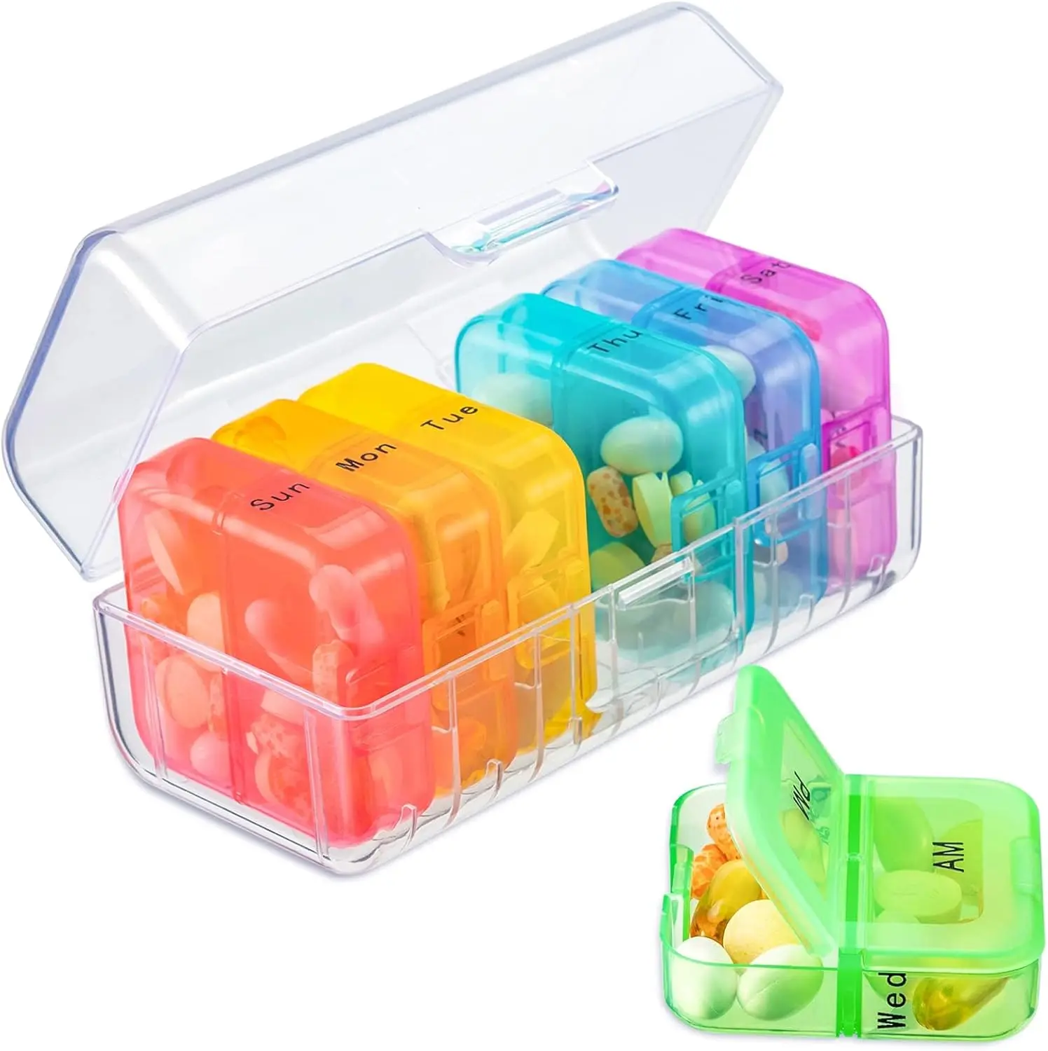 Clear Weekly Pill Organizer 2 Times a Day, BPA Free 7 Day Pill Box, Daily Am Pm Pill Organizer, Travel Pill Case for Medicine, Fish Oils, Vitamin Healthcare Proteins Aid Drops