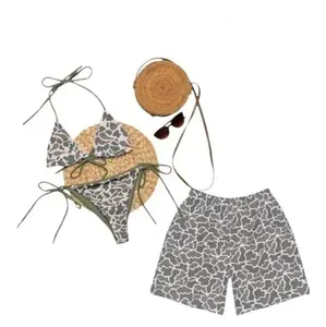 Matching Duck Camo Couple Swimwear Set, Women’s Tie Side Thong Bikini & Swim Bra + Men’s Beach Shorts, Mesh Shorts, Summer Vacation Outfits for Him Her