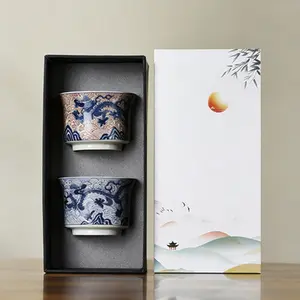 Enamel Decorated Blue-and-White Ceramic Gongfu Tea Cup Handcrafted Jianzhan Porcelain Owner's Personal Cup Traditional Chinese Gift