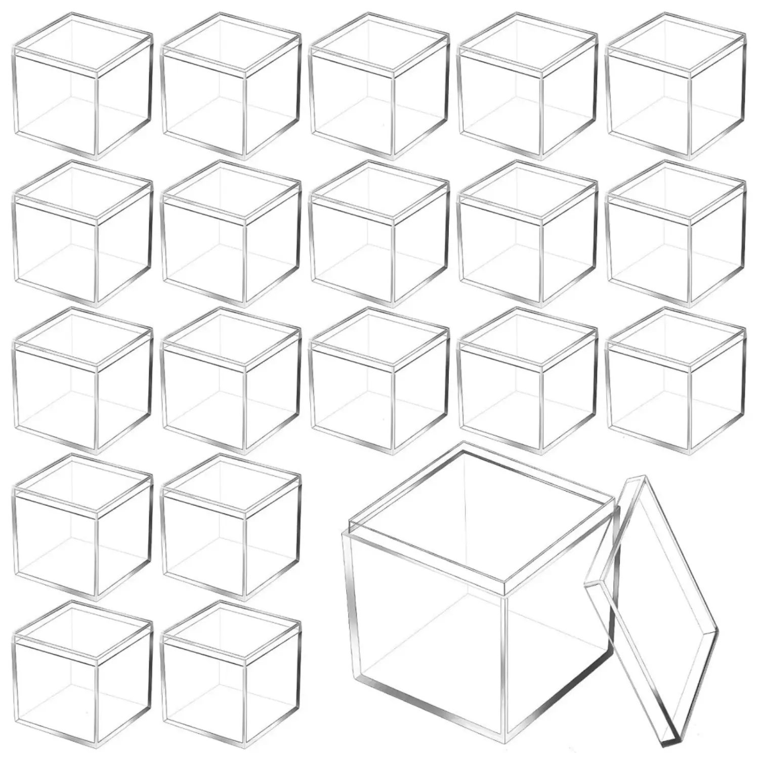 30 Pack Mini Square Plastic Acrylic Storage Boxes with Lids, 2"x2"x2" Cube Containers, Reusable Drawer/Shelf Organiser for Jewelry, Wedding Small Gift Boxes - Home Improvement Organization