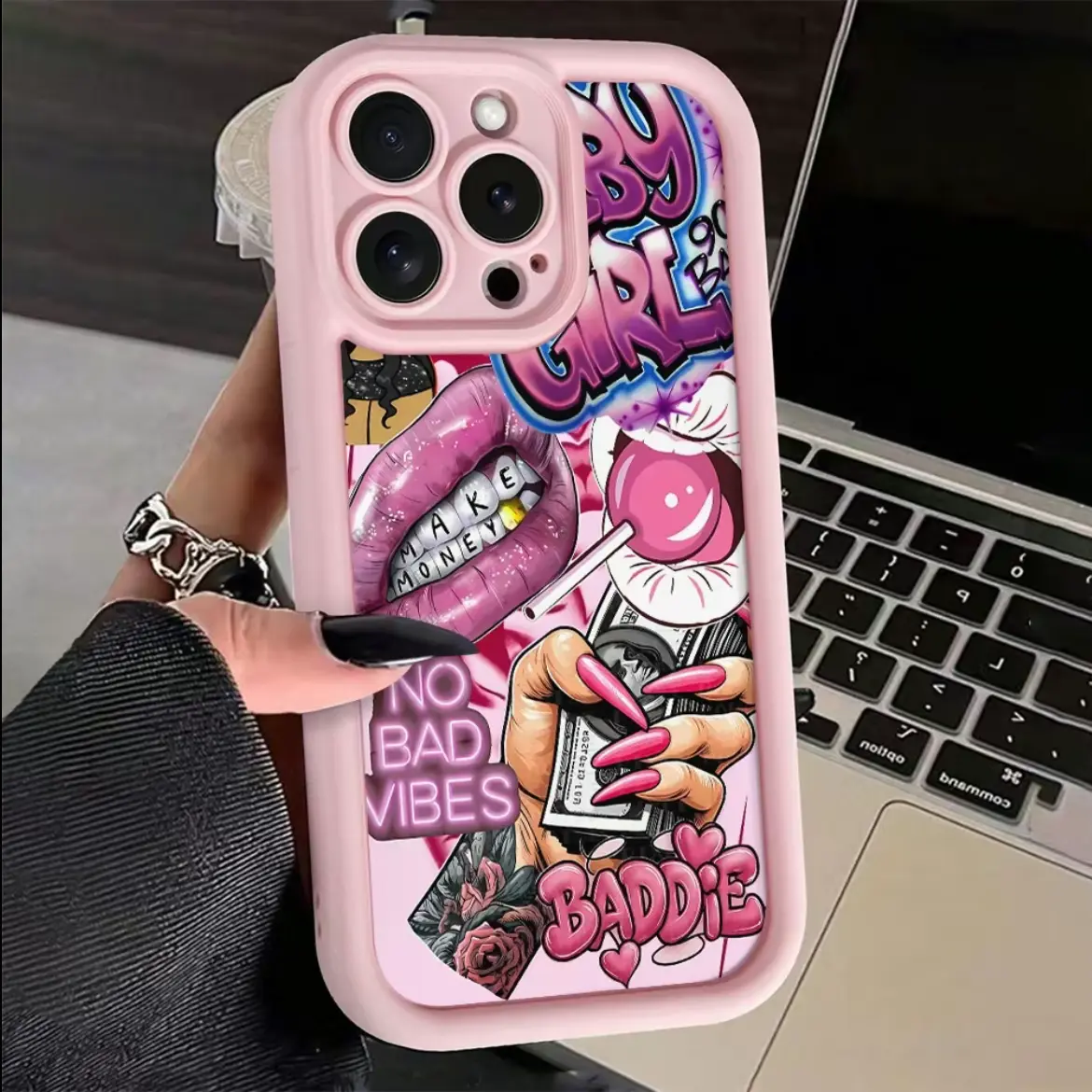 Pink Lips & Dollar Bill Protective Shockproof TPU Case for iPhone 1-17 Pro Max/Plus/Air, 16 Plus, Full Cover Anti-Drop Matte Fingerprint-Resistant Mobile Phone Accessory, Iphone 16 Plus