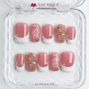 Younique Nails 2025 | LK Studio | Rose Etch | 10PCS 100% Handmade Press-On Nails | Reusable Colorful Art