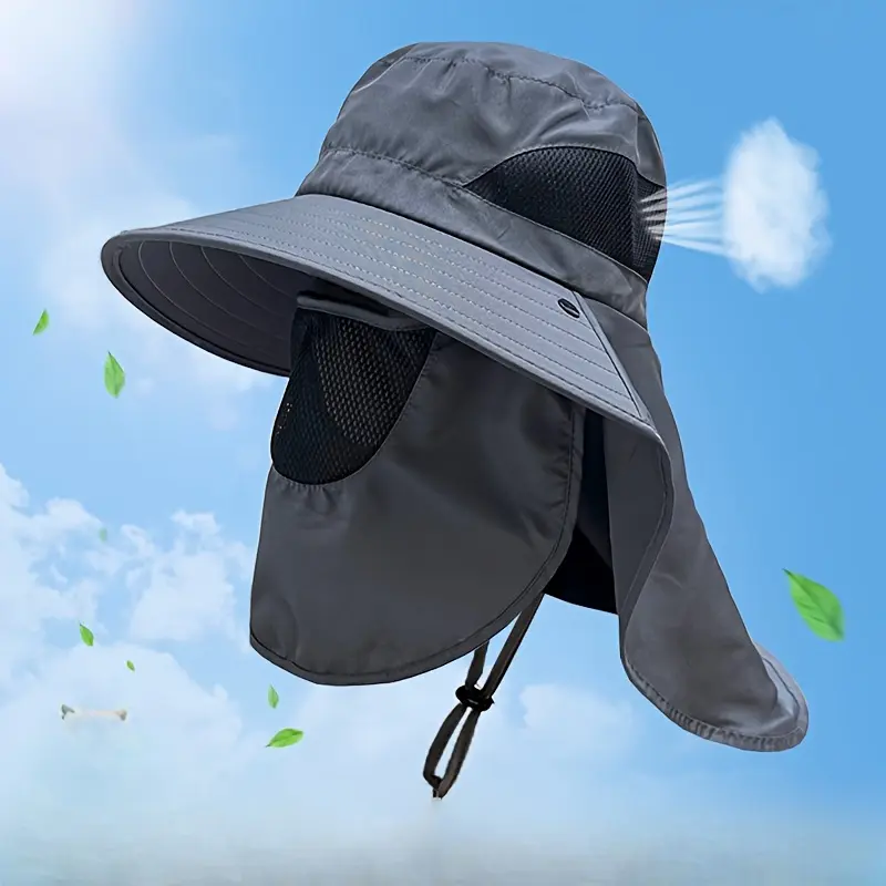 Men's Multi-Sport Sports & Outdoor Sun Protection Hat - 1pc Wide Brim Hat with Detachable Face Mask/Neck Flap, Lightweight Adjustable Strap, Suitable for Hiking, Fishing, Sun Safety Gear, Multi-Sport Sports & Outdoor Hats