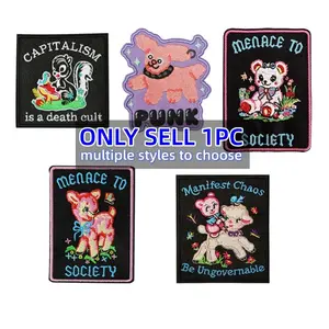 Vintage Bear Deer Floral Embroidered Punk Humor Patch, Hand Embroidered, Back Adhesive Iron-On, Suitable for Clothes Jackets Hats Accessories, Flower Embroidery