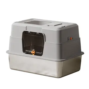 Stainless Steel Base Cat Litter Box Extra Large Detachable Fully Enclosed Odor Control Splashproof Durable Pet Supplies for Large Cats Multi Cat Households