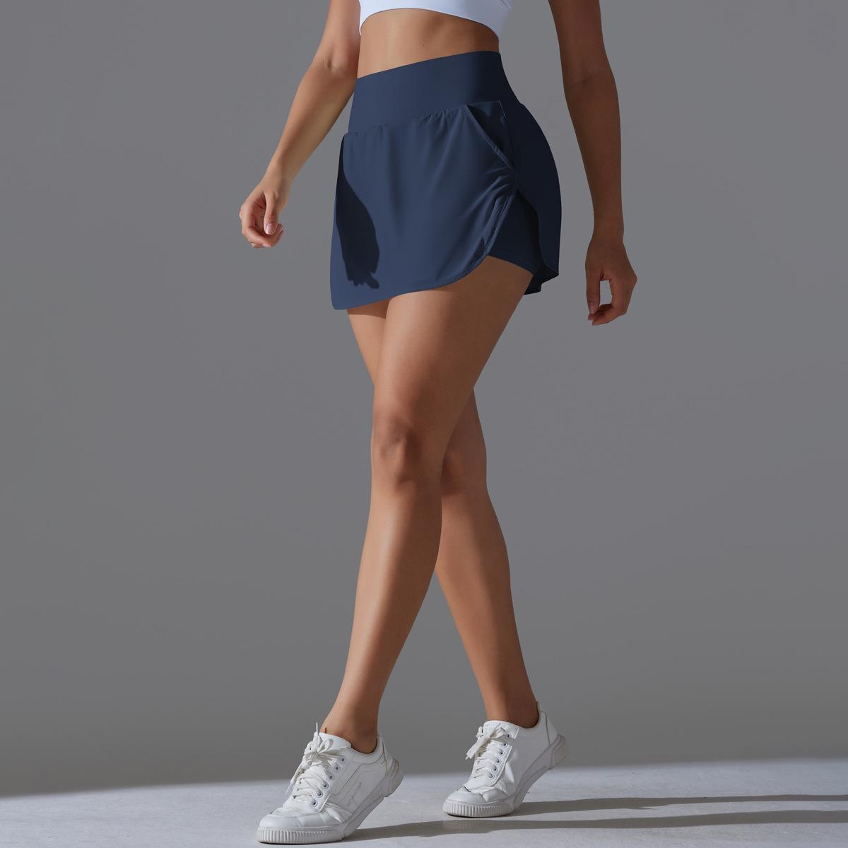 Women's High Waisted Active Performance Skort - Solid Color Navy Blue Tennis Skort with Pockets, Built-in Shorts for Gym Workouts, Running - Multi-Size Sporty Short Skirt