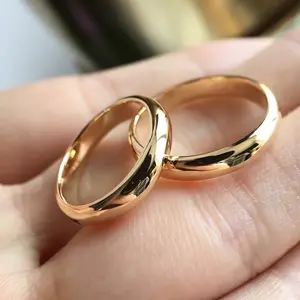 Simple Elegance 18K Gold Plated Stainless Steel Wedding Engagement Ring for Men and Women - Daily & Nuptial Accessory with Smooth Band Design