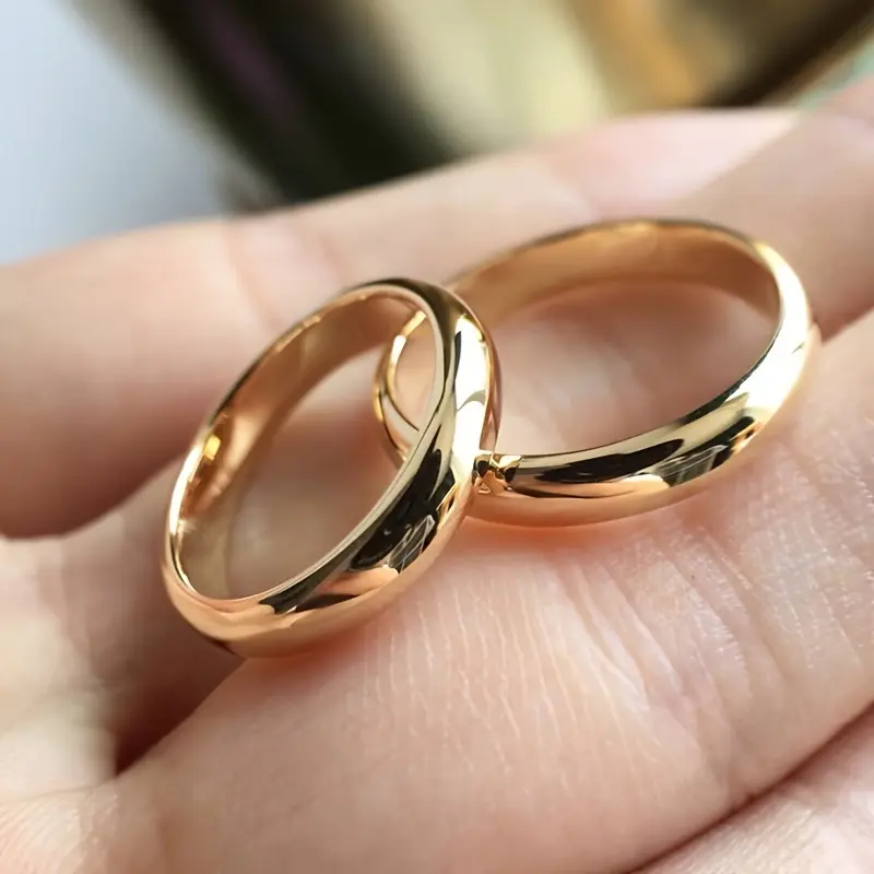 Simple Elegance 18K Gold Plated Stainless Steel Wedding Engagement Ring for Men and Women - Daily & Nuptial Accessory with Smooth Band Design