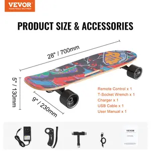 VEVOR Electric Skateboard with Remote, 9.3 Mph Top Speed 5 Miles Max Range Skateboard Longboard, 3 Speeds Adjustment Skateboards, Easy Carry Handle Design, Suitable for Adul Tested to UL Standards