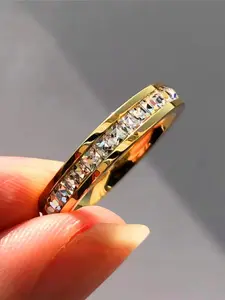 Boho Female Synthetic Zirconia Ring Titanium Steel Stackable Rings for Man Vintage Stainless Steel Fashion Promise Wedding Jewelry For Women
