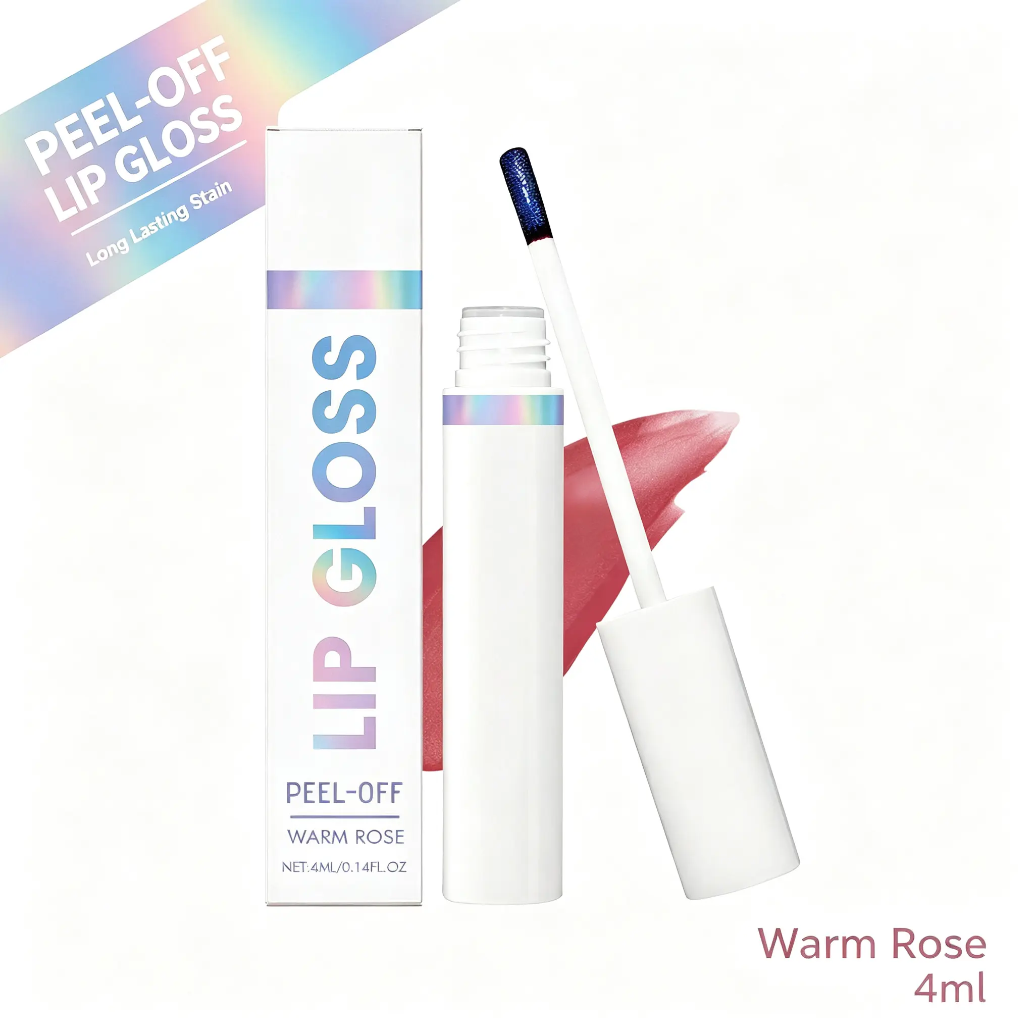 Peel Off Lip Gloss - Long Lasting Waterproof Lip Stain, Transfer-Proof & Kiss-Proof, Warm Rose Shade, 0.14 fl.oz