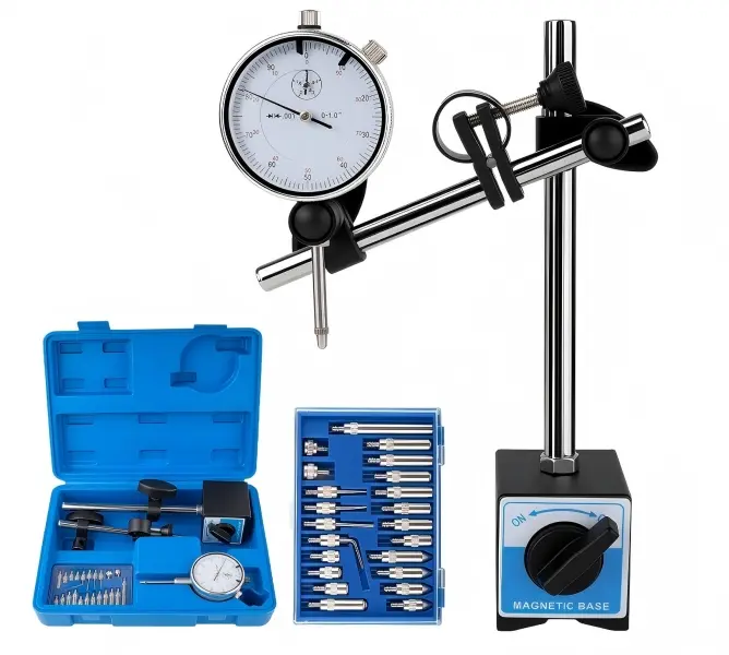 Dial Indicator with Magnetic Base Set, 0-1" x 0.001" Precision Adjustable Arm for Workshop & Mold Making