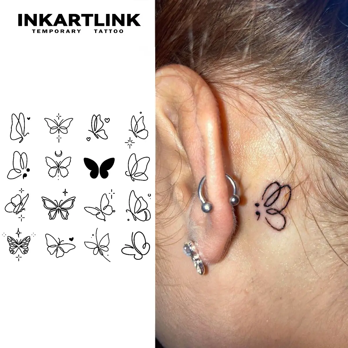 INKARTLINK Semi-Permanent Temporary Tattoo Kit with Realistic Line Designs, Long Lasting for 1-2 Weeks - Includes 2 Sheets, All Skin, None, Realistic Temporary Tattoos, Two Sheets