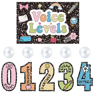 5 Pcs Push Light and Magnetic Voice Level Chart Poster Composition Notebook Classroom Decor LED Tap Light Voice Chart Noise Level Rules Sign for Classroom Teachers Back to School Supplies