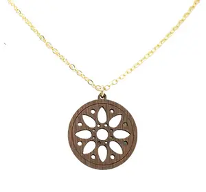 Wood Flower Cathedral Window Necklace