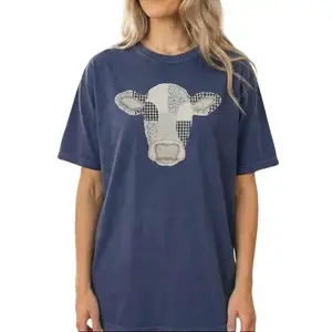 OddPaws - Comfort Colors Patchwork Cow T-Shirt, Quilted Farm Animal Head Tee, Gingham Floral Rustic Cow Lover Shirt, Cottagecore Farmhouse Gift, Printed Shirt
