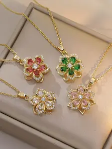 Women's Fashion Necklace, Plumbum Blossom Shape, Copper & Cubic Zirconia Material, Rotatable Design, Ideal for Daily Wear