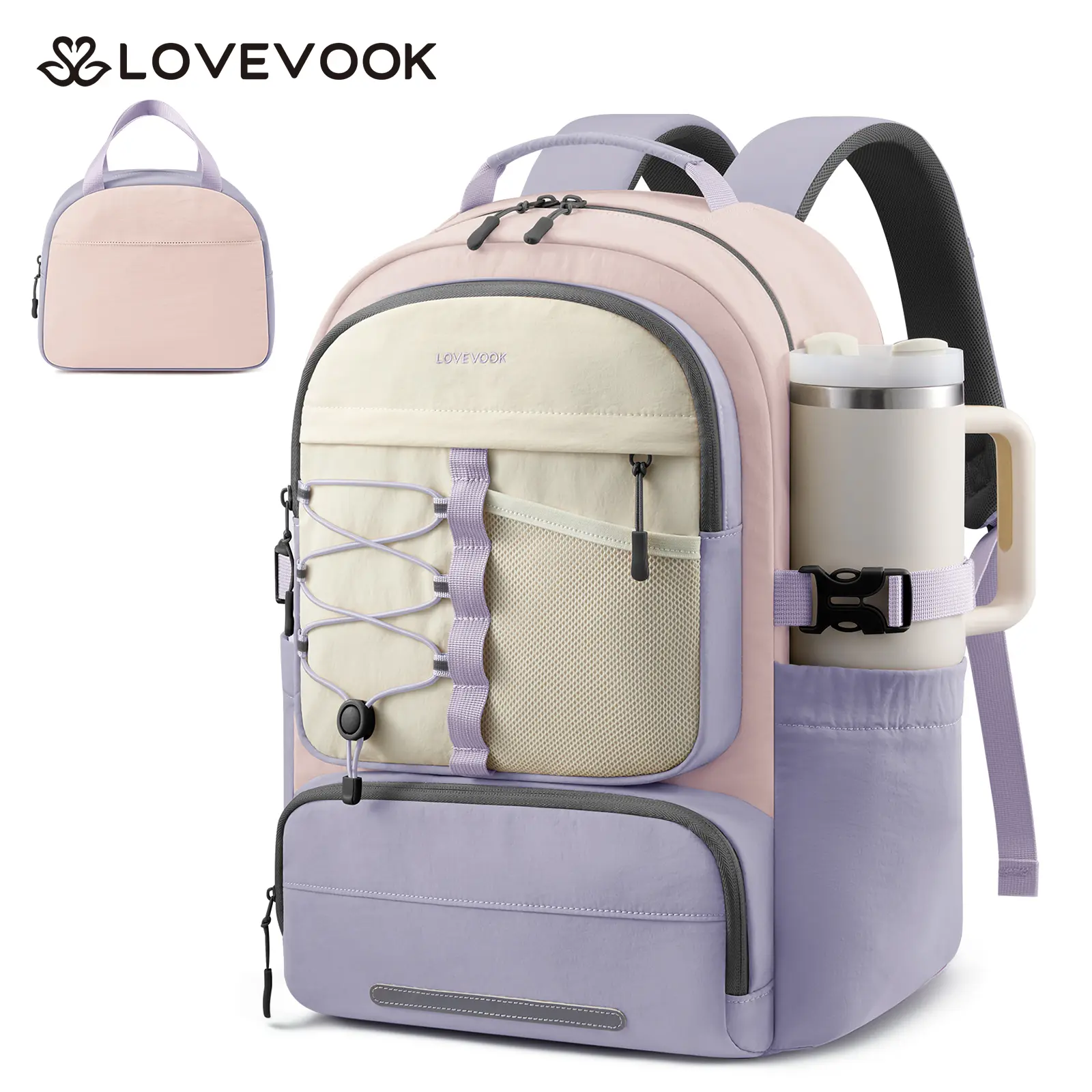 Purple Pink Beige (with lunch bag)