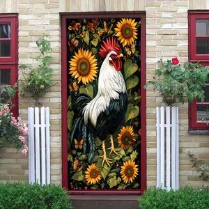 2pcs Chinese Style Festive Rooster Wall Stickers Sunflower Butterfly Floral Pattern Living Room Bedroom Decorative Stickers Self-adhesive Removable Waterproof Eco-friendly PVC Material New Year Spring Fe